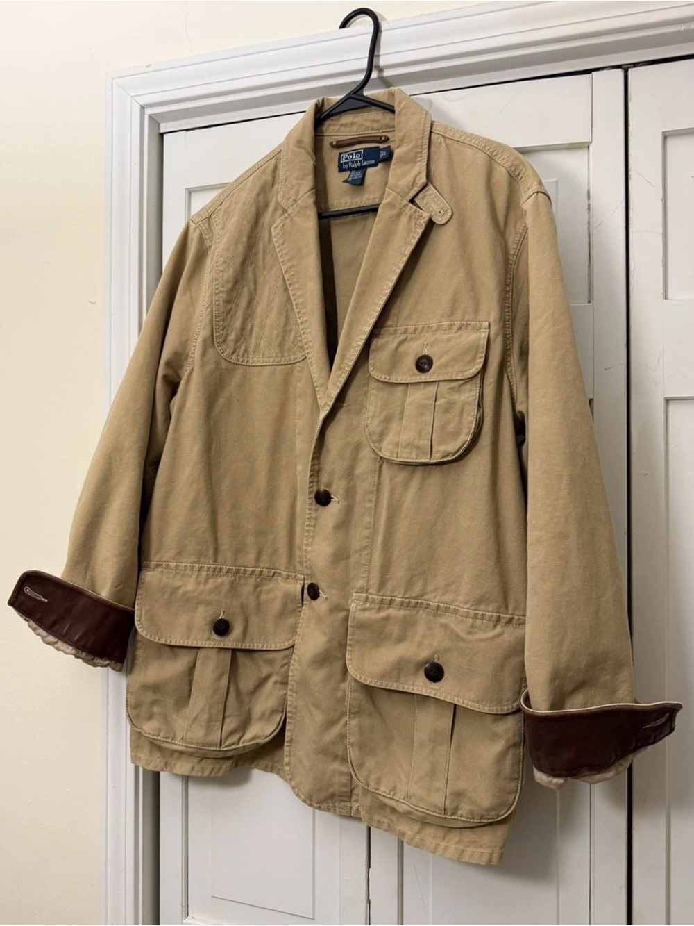 Polo Ralph Lauren Size L Sportsman Half Belt Canvas Leather Trim Field Jacket